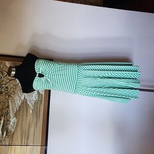 Moda green white stripes strapless dress women's large
